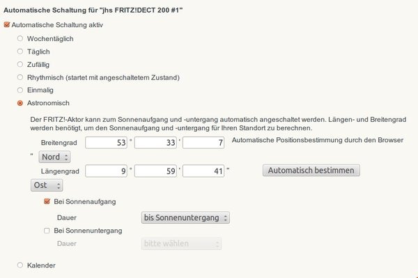 Beispiel: Steckdose =AN für Segway-Ladung von Sonnenaufgang bis Sonnenuntergang